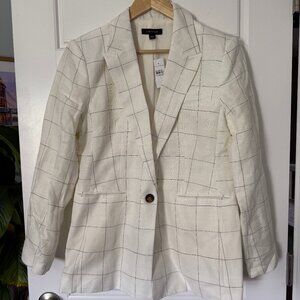 Ann Taylor Fitted One-Button Blazer in Windowpane Linen Blend